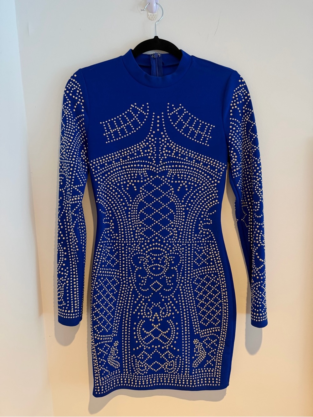 Banjul Cobalt Blue Long-Sleeve Embellished Bodycon Dress
